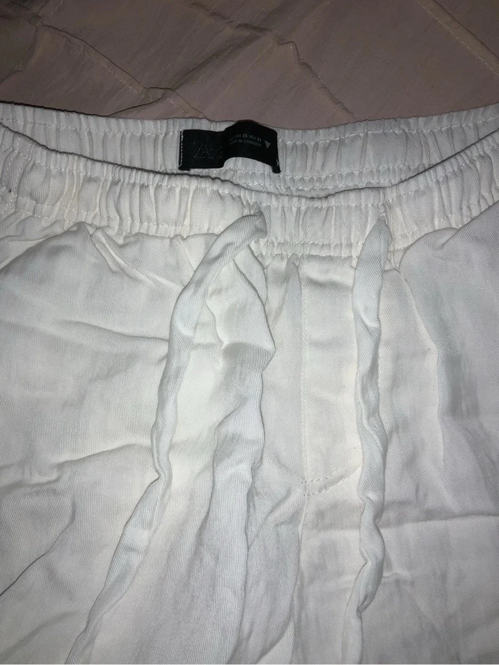 Zara White Wide-Leg Linen-Blend Trousers
